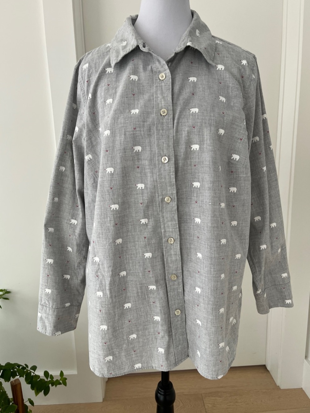 TALBOTS Plus 100% Cotton Long Sleeve Button Front Shirt Polar Bear Casual Office